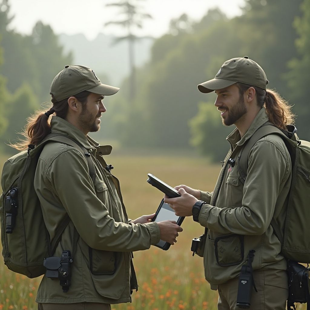 Conservation technologists with equipment